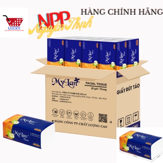 1 Thùng (20 Gói) Khăn Giấy Ăn (Dạng Rút) Mylan Quả Táo Cao Cấp 4 Lớp (400 Tờ/Gói)- Công Nghệ Nhật Bản - Siêu dai,mềm mịn