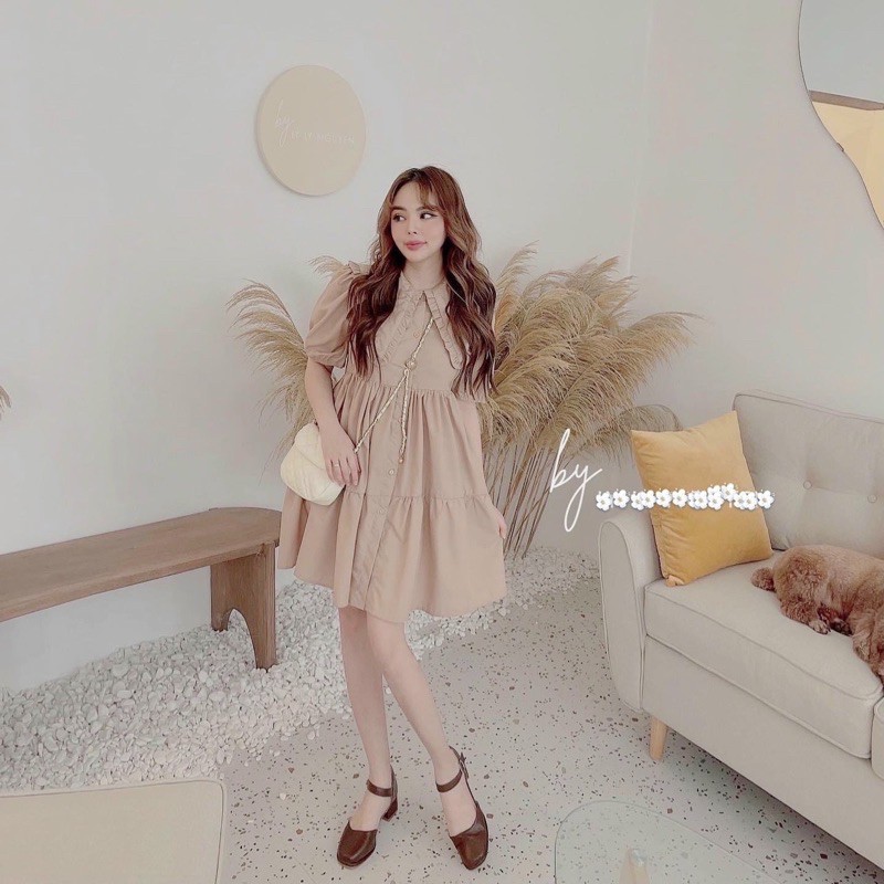 Đầm váy babydoll kem cổ bèo (kèm hình thật) | BigBuy360 - bigbuy360.vn