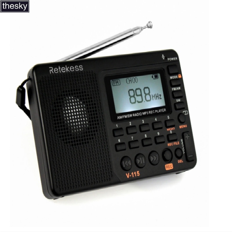 Retekess V115 Radio Pocket Radio Thu Sóng Ngắn FM / AM / SW Loa Hỗ Trợ Thẻ TF USB REC Đầu Ghi Thời G