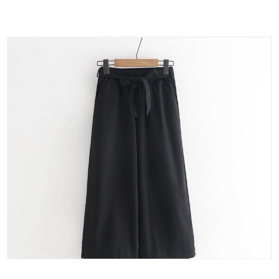 [XẢ] Quần ống rộng cạp chun thắt nơ lưng mềm mát, quần culottes thời trang tôn dáng