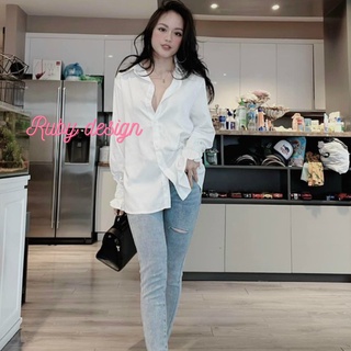 Áo sơ mi kiểu nữ áo sơ mi nữ tay chun màu trắng tay dài vải thô lụa mềm phong cách Hàn quốc Ruby Design