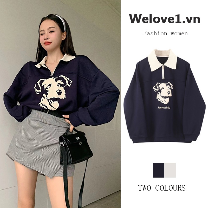 Áo sweater Tay Dài Dáng Rộng Cổ POLO In Họa Tiết Màu Tương Phản Thời Trang Mùa Hè Hàn Quốc 2022 Mới