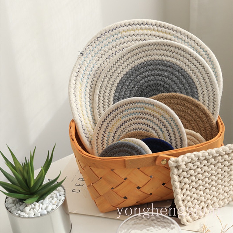 Tấm lót bàn ăn hình tròn bằng Cotton lanh cách nhiệt chống trượt tiện dụng cho nhà bếp