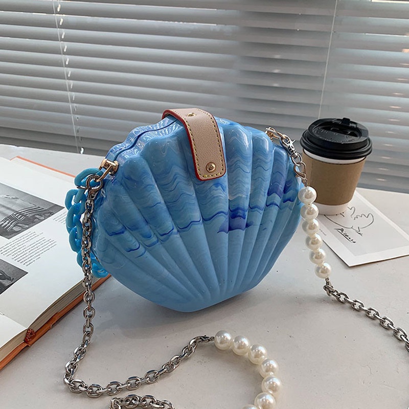 IELGY Túi Đeo Chéo Hình Vỏ Sò Bằng Acrylic Phối Dây Xích Thời Trang Cho Nữ