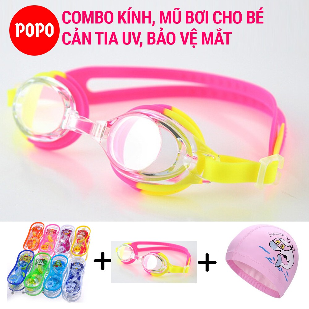 Bộ kính bơi trẻ em POPO 830, mũ bơi trẻ em ngộ nghĩnh, bộ 2 nút bịt tai kính bơi chất lượng Nhật Bản