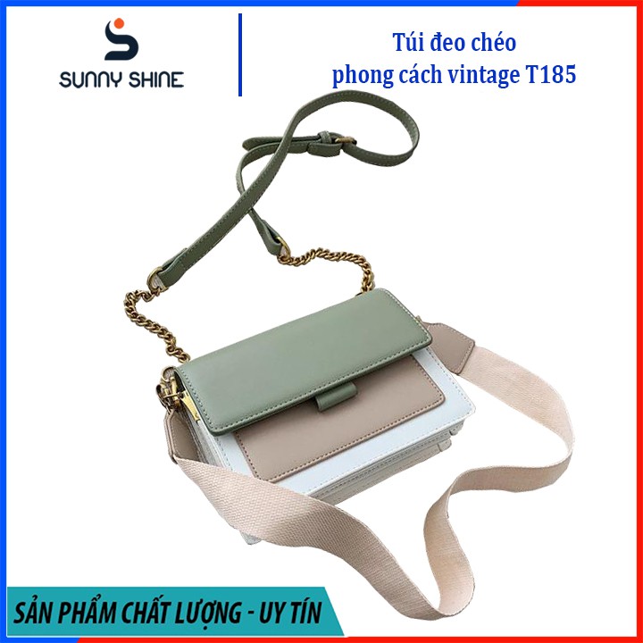 Túi đeo chéo nữ màu vintage phong cách Hàn Quốc, size 19,5, da PU cao cấp T185 | BigBuy360 - bigbuy360.vn