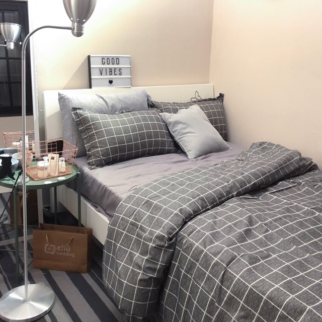 Set chăn ga gối Poly cotton: ô xám