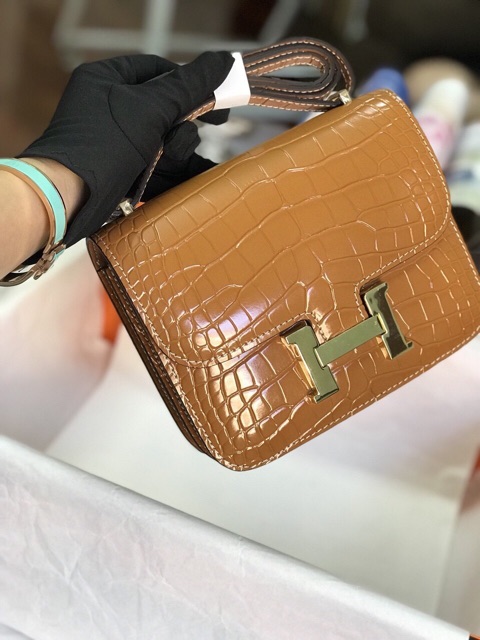 Túi HM constance da bò dập vân cá sấu cao cấp
