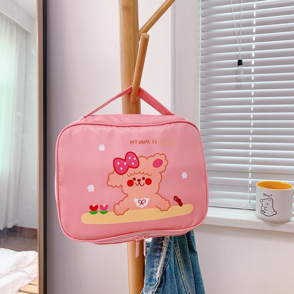 Túi đựng mỹ phẩm chống thấm nước sức chứa lớn màu hồng trắng dùng khi đi du lịch | BigBuy360 - bigbuy360.vn