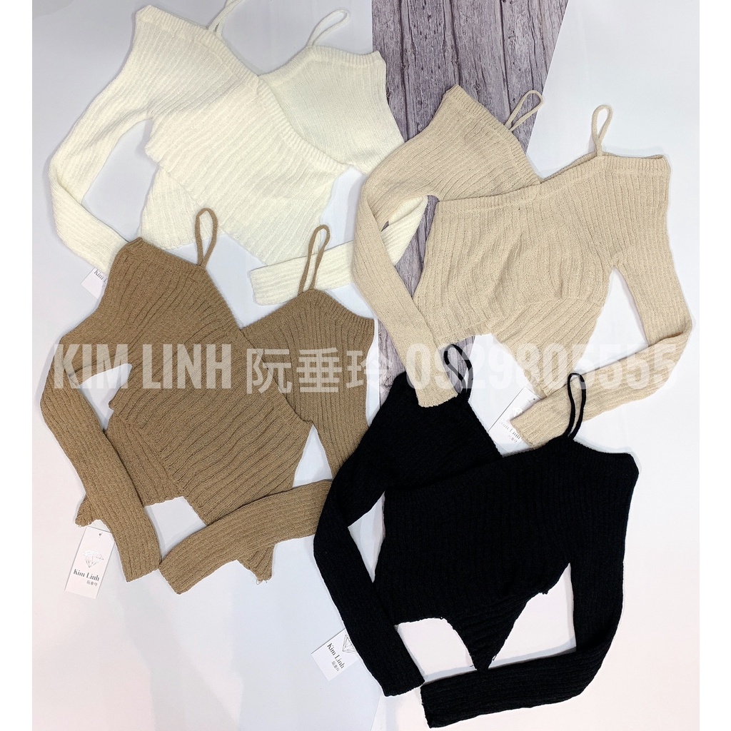 Áo Len Tăm Tay Dài Hai Dây Ngang Vai Đủ Màu Chất Đẹp