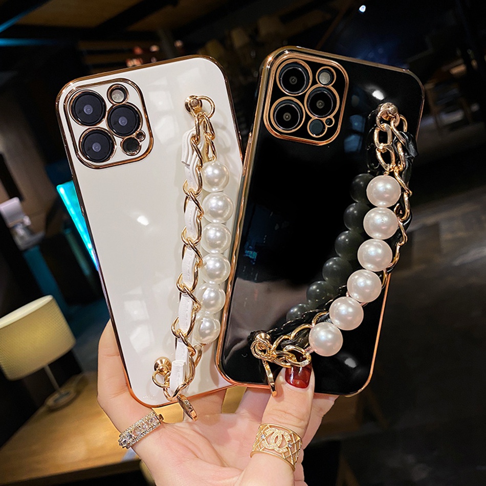 Ốp Điện Thoại Da PU Có Dây Đeo Ngọc Trai Sang Trọng Cho iPhone 13 12 11 pro XS max 6 6S 7 8 Plus X SE2020 XR 12