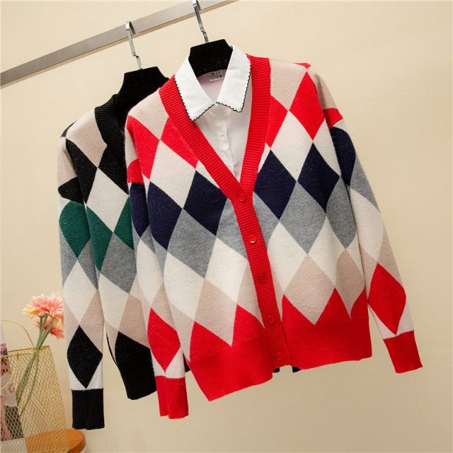 ÁO KHOÁC LEN CARDIGAN HỌA TIẾT HÌNH THOI