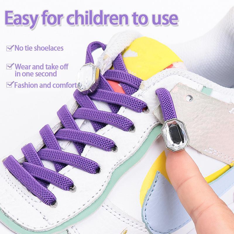 Dây Giày Không Cần Buộc Co Giãn Đính Đá Kim Cương Nhiều Màu Sắc Mới Cho Trẻ Em Và Người Lớn