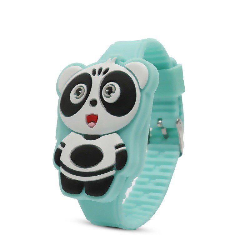 Đồng hồ thời trang trẻ em dây cao su cao cấp mặt gấu trúc Panda sắc màu OEM PKHRTE011