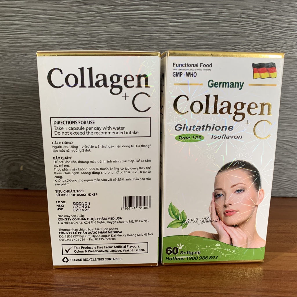Viên uống COLLAGEN +C hỗ trợ làm đẹp da, sáng da, trắng sáng da - Hộp 60 viên tiêu dùng 30 ngày