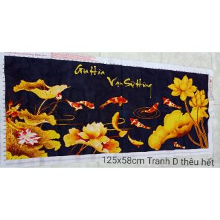Tranh thêu thành phẩm cá chép hoa sen gia Hòa vạn sự Hưng