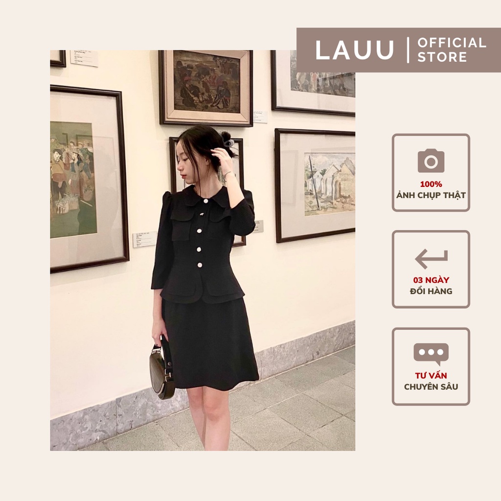 LAUU - NAOMI DRESS Váy đen tay lỡ cúc dọc dáng peplum