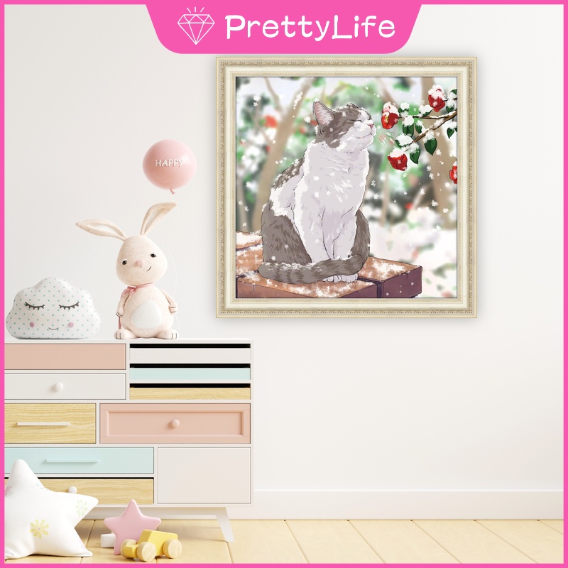 Bộ tranh đính đá 5D họa tiết mèo Kitty dễ thương độc đáo DIY dùng trang trí nhà cửa 30x30cm/40x40cm/50x50cm