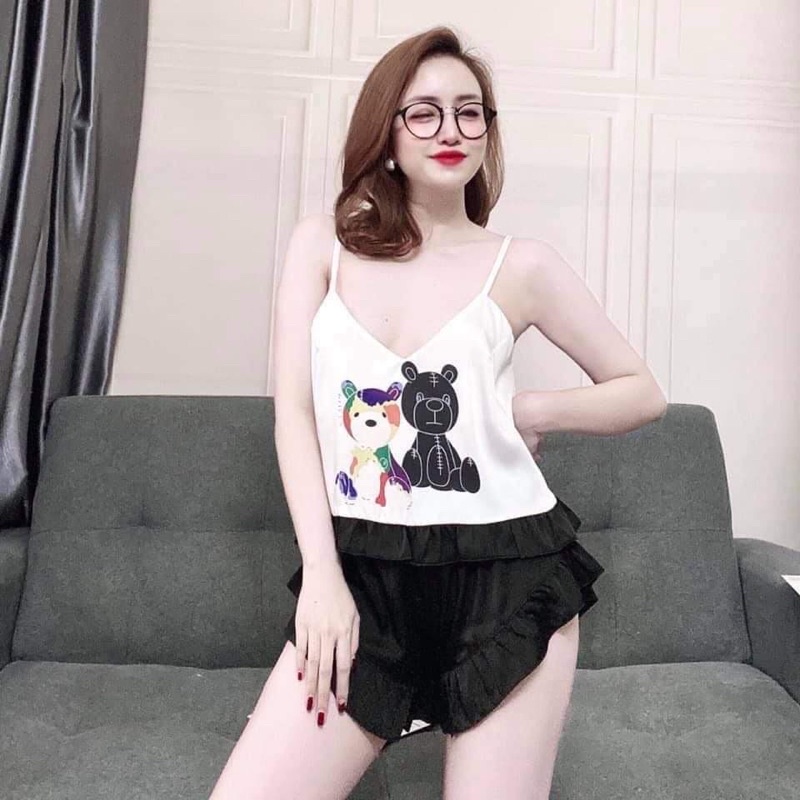 Set 2 Dây Bigsize❤️ Set Bộ 2 Dây Lụa Latin Mềm Mát Không Nhăn Phối Quần Sooc Bèo Hình Gấu Beer Siêu Xinh Size 50-95kg | BigBuy360 - bigbuy360.vn