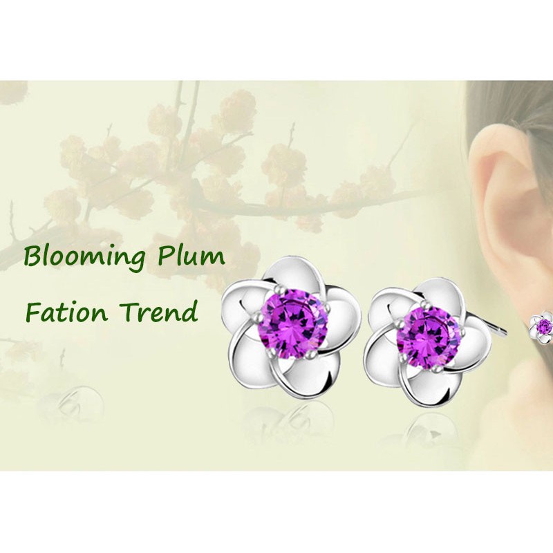 Khuyên tai xi mạ bạc S925 hình hoa mai chống dị ứng thời trang dành cho nữ