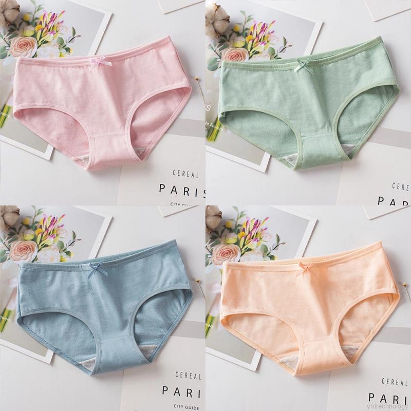 Women Solid Color Cotton Middle Waist Bow Briefs | WebRaoVat - webraovat.net.vn