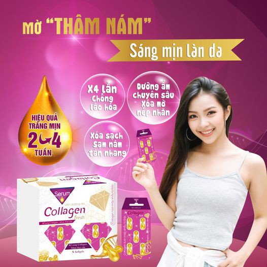 Viên serum dưỡng da Collagen Fresh giúp cấp ẩm và làm sáng da hỗ trợ đẹp da giảm thâm sạm nám nếp nhăn chống lão hóa da | BigBuy360 - bigbuy360.vn