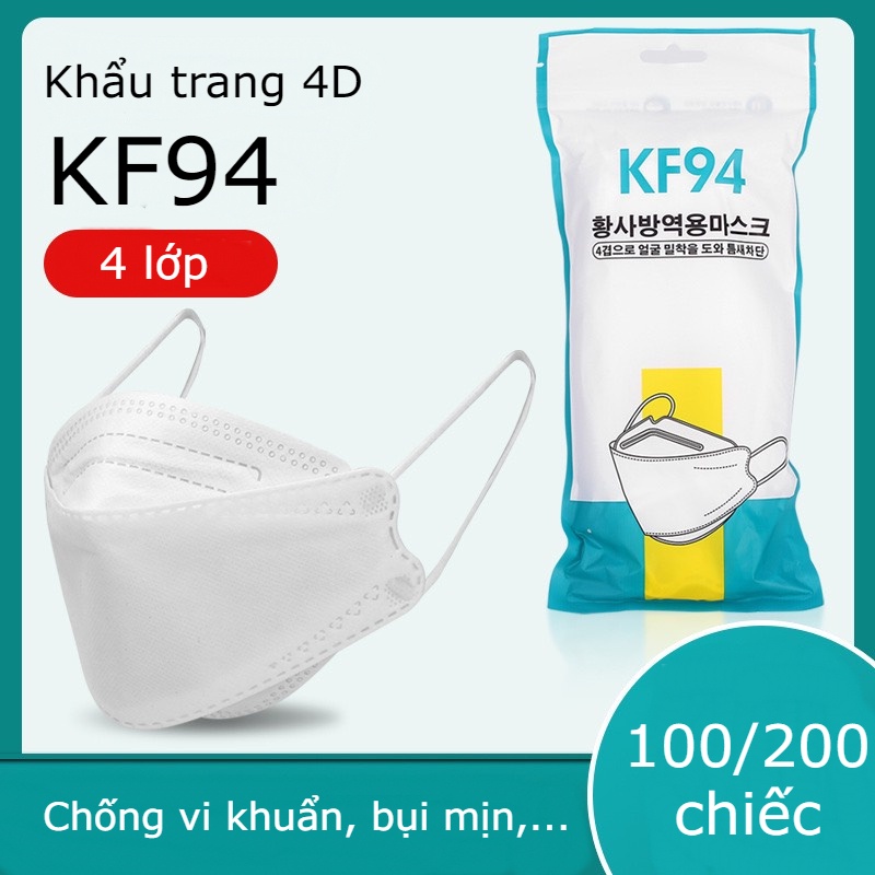Set 100 khẩu trang KF94 thiết kế 4D chống giọt bắn, vi khuẩn, bụi mịn túi zip tiện dụng