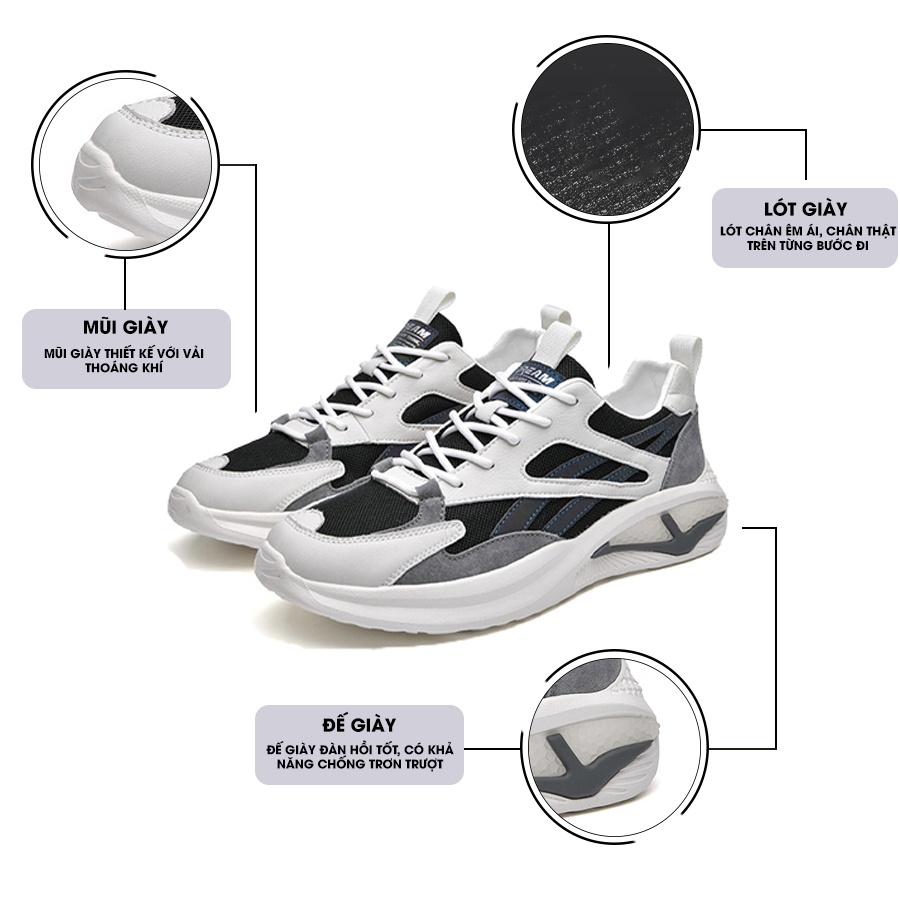 Giày Thể Thao Nam MENDO - Sneaker Màu Trắng Viền Đen - Trắng Viền Vàng , Giày Thể Thao , Thoáng Khí - G5190