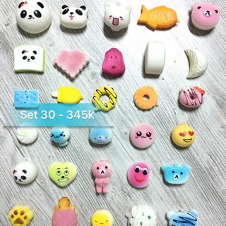 Combo 30 squishy đủ cỡ: panda, cá, rùa... Tặng 15 túi đựng, 15 móc khoen khoá