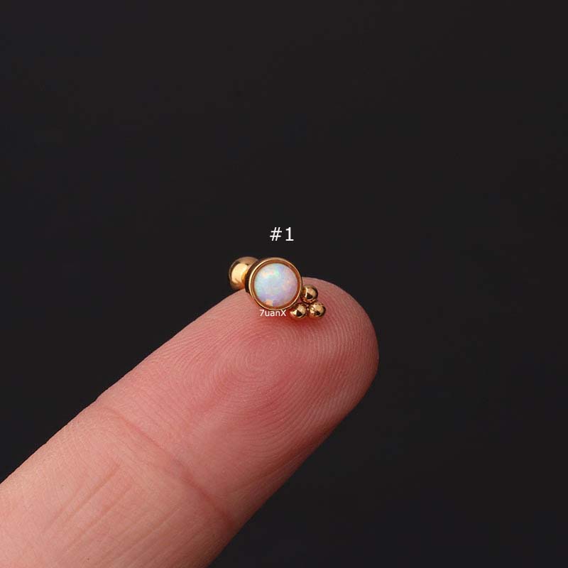 Khuyên tai bằng thép không gỉ đính đá opal 20 gage