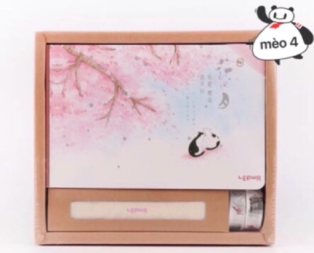 sổ kế hoạch, sổ ghi chép siêu kute, có hộp kèm túi vải đựng sổ và 2 cuộn washi scrapbook