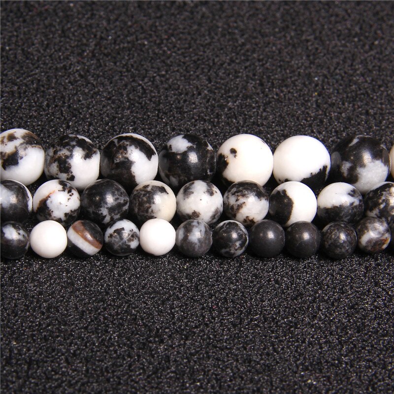 Chuỗi Hạt Đá Đen Trắng Tự Nhiên 4 6 8 10 12mm Làm Trang Sức 15.5 "