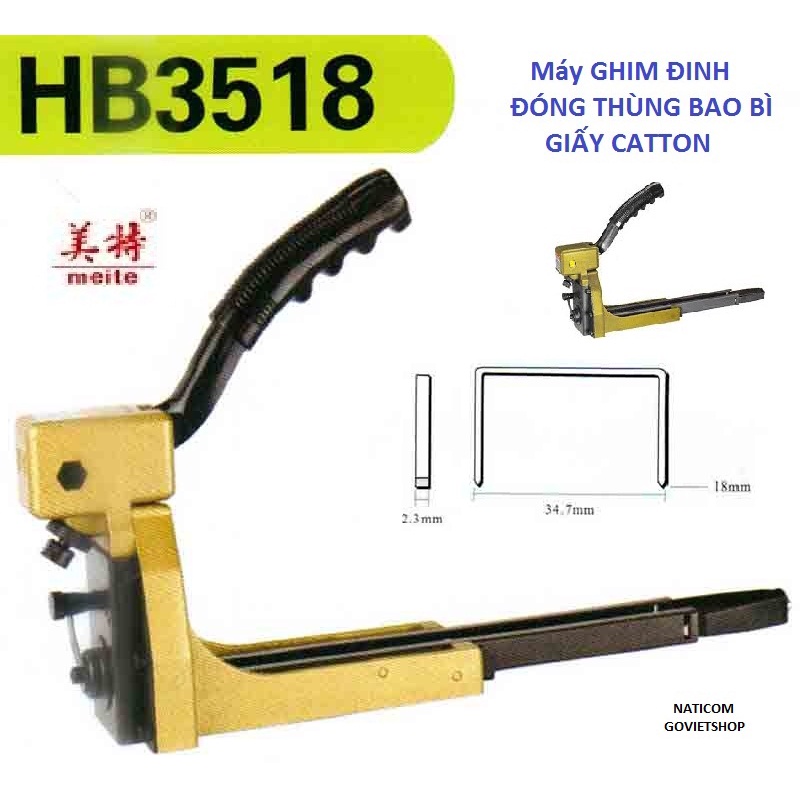Máy bấm đinh bao bì HB 3518 dùng tay - MEITE - nạp bấm đinh 3515 và đinh 3518