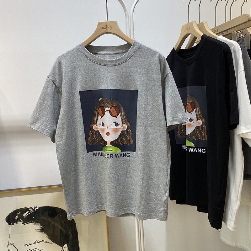 Áo thun HIIXIIVI 100% cotton tay ngắn cổ tròn in hình phong cách Hàn Quốc thời trang mùa hè 2022 cho nữ