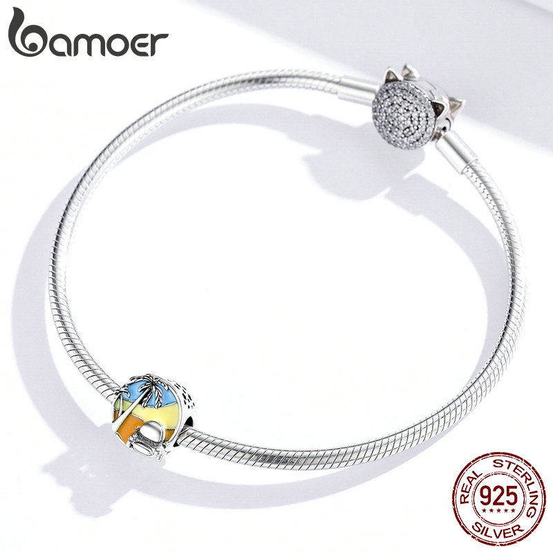 Hạt Trang Sức Bamoer SCC1530 Bằng Bạc 925 Hình Tròn Dùng Làm Vòng Tay