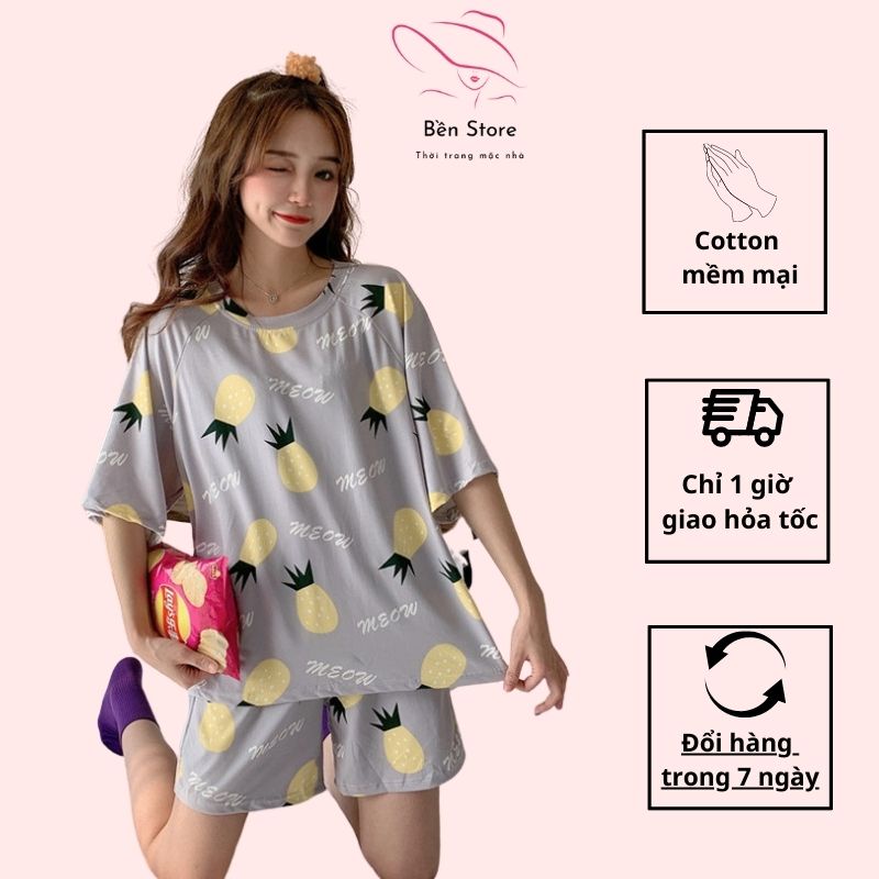 Bộ đồ ngủ ngắn tay họa tiết quả dứa dễ thương xinh xắn