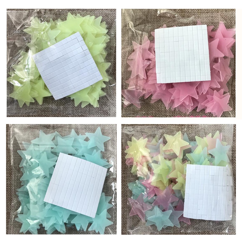 Bộ 50 miếng dán hình ngôi sao 3D dạ quang trang trí phòng ngủ cho bé