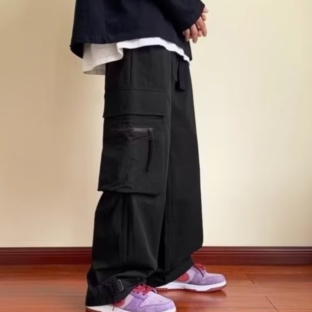 Quần nam Thời Trang cargo pants Hàn Quốc bigsize quần túi hộp nam from rộng quần ống rộng chất đũi cao cấp quần yếm nam