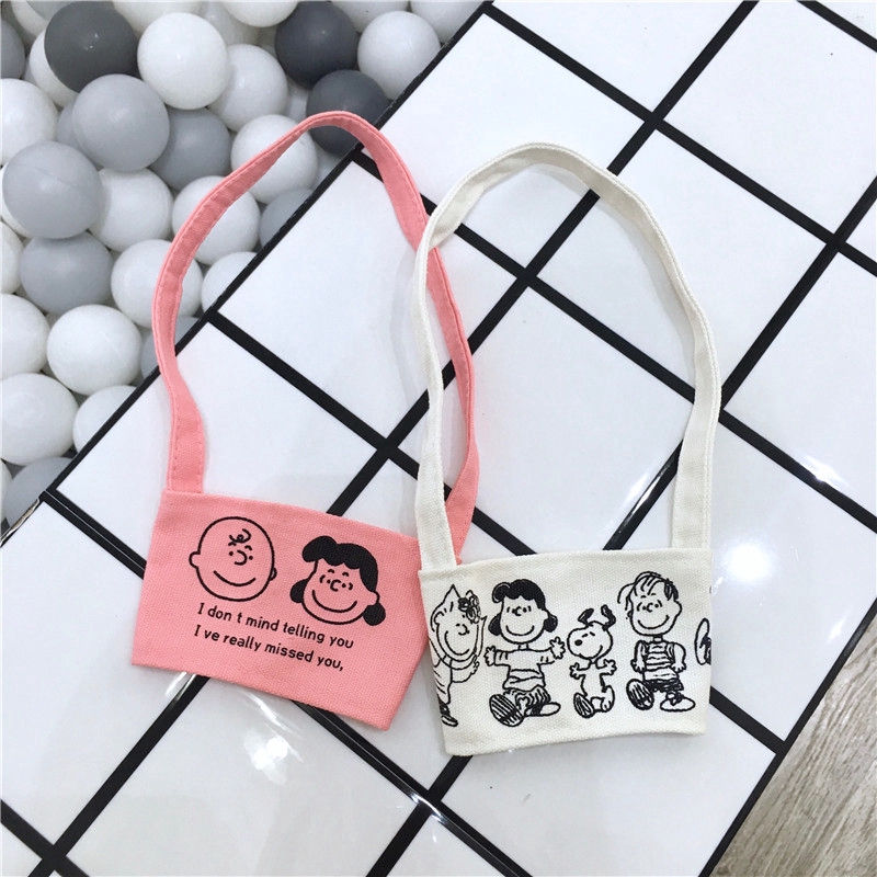 Túi Vải Canvas Đựng Cốc Nước Chống Nóng Hình Snoopy Charlie Giá Đỡ