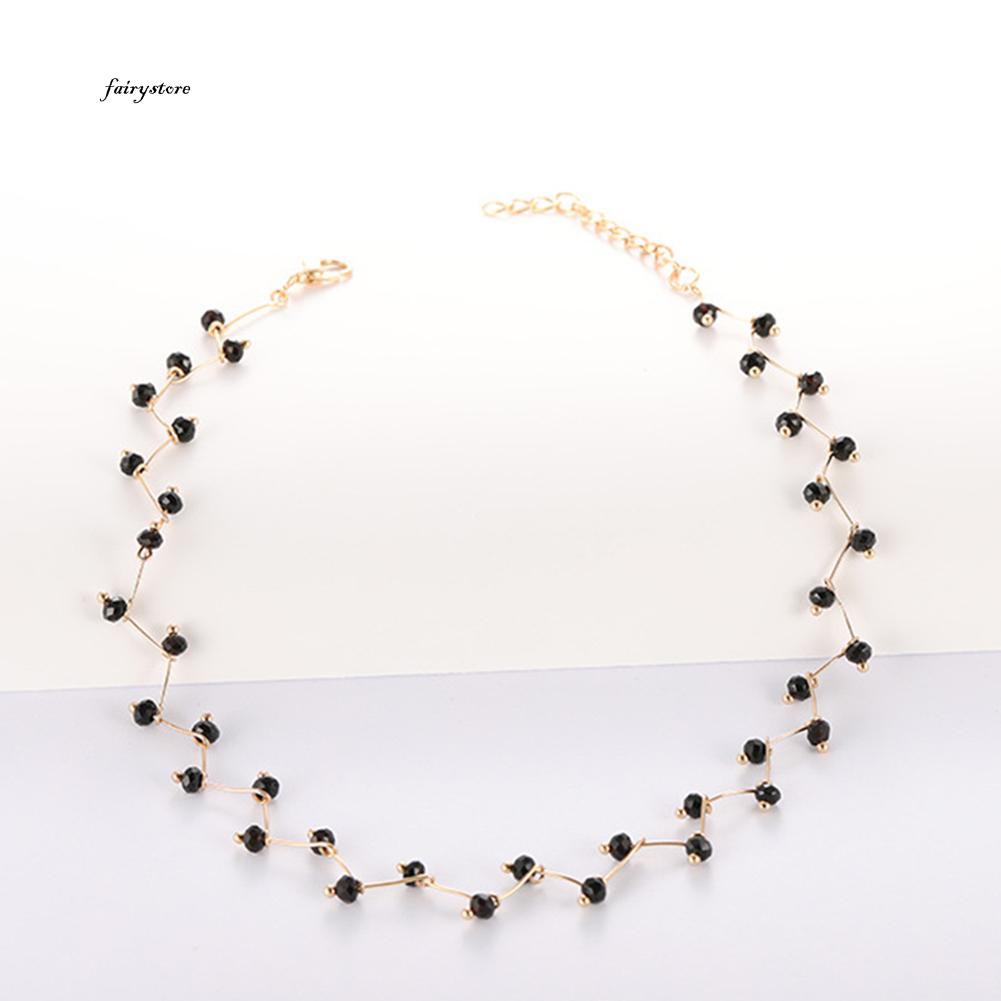 Dây chuyền Choker gợn sóng đính hạt cườm màu đen thời trang cho nữ