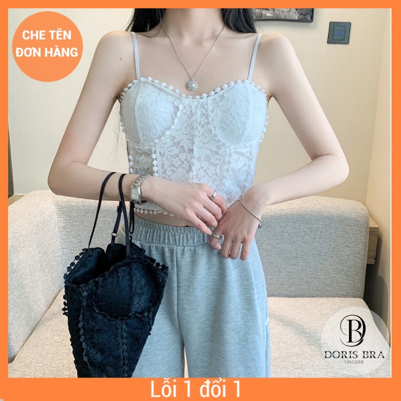 Áo BR500 Bra ren hoa 2 dây có đệm mút ôm ngực, dáng lửng tiểu thư, xinh xắn
