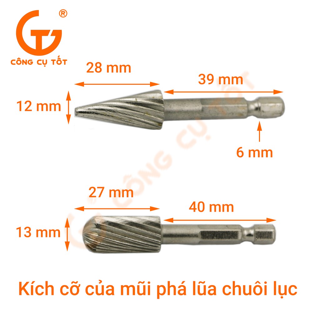 Bộ 5 mũi mài, khắc, mũi phá lũa gỗ chuôi lục cao cấp