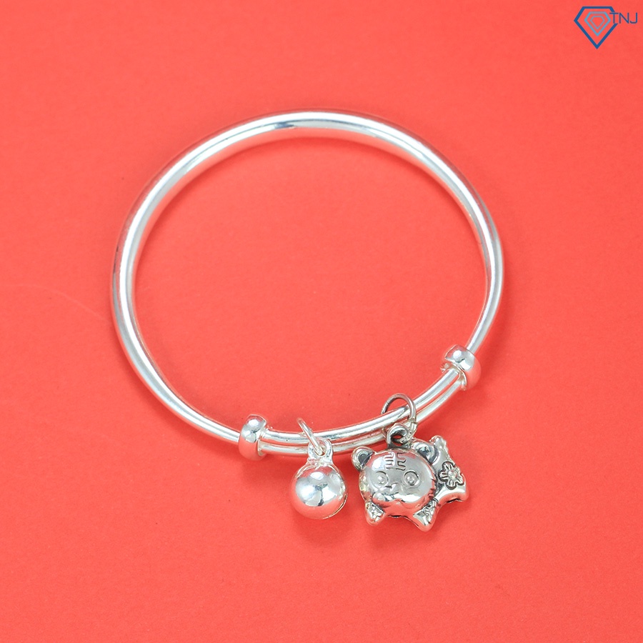 Quà thôi nôi, đầy thàng cho bé - Lắc bạc cho bé khắc tên hình con hổ LTT0069 - Trang Sức TNJ