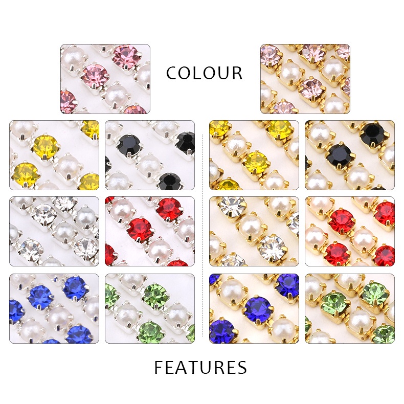 2 Yard Dây Xích Hạt Ngọc Trai / Vàng / Bạc Bằng ABS Dùng Trang Trí Đầm Cưới DIY