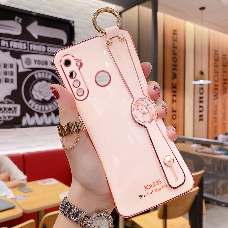 Ốp điện thoại màu kẹo mạ điện có dây đeo bảo vệ camera cho OPPO Realme 5i 5 5s 6i
