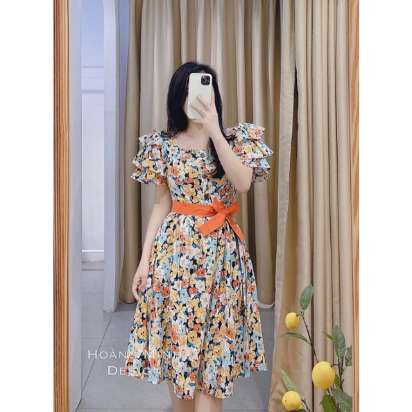 Váy hoa tay xếp tầng