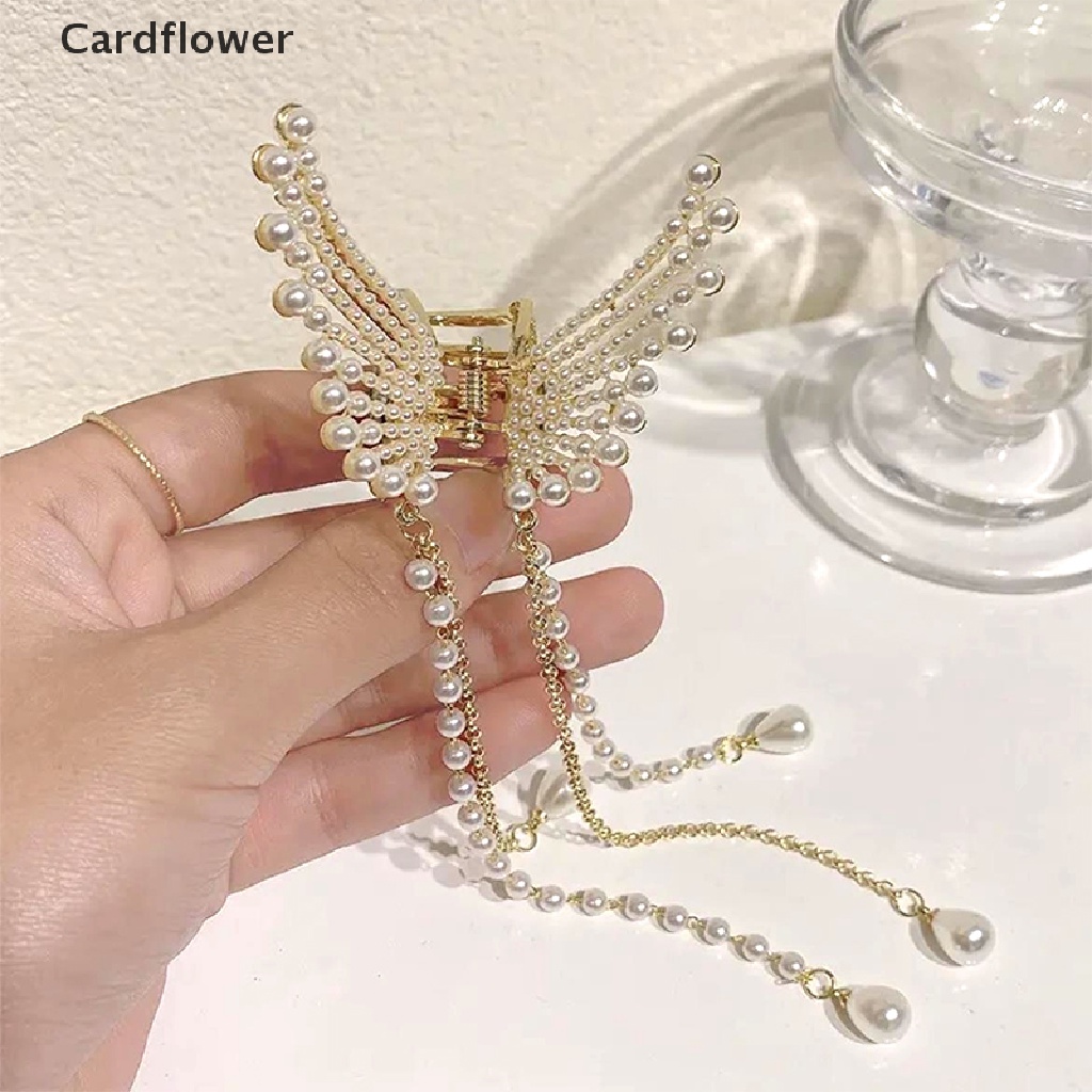 &lt; Cardflower &gt; Kẹp Tóc Càng Cua Đính Ngọc Trai Hình Bướm Tua Rua Cho Nữ Đang Bán Chạy