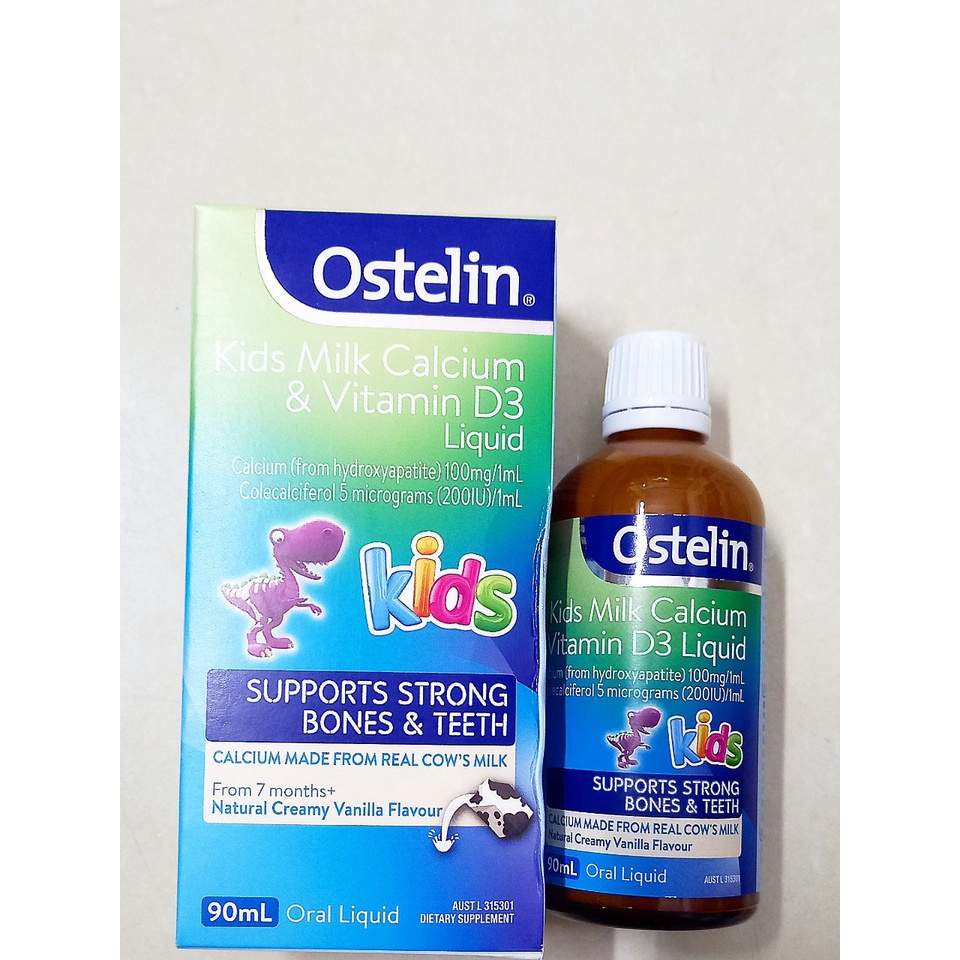 Calci nước Oslelin kids milk calcium &amp; vitamin D3 lọ 90ml (Úc). Bổ sung canxi cho bé từ từ 7 tháng tuổi.