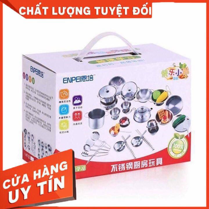 [XẢ KHO+FREE SHIP] Bộ đồ chơi xoong nồi inox cho bé học nấu ăn 40 chi tiết