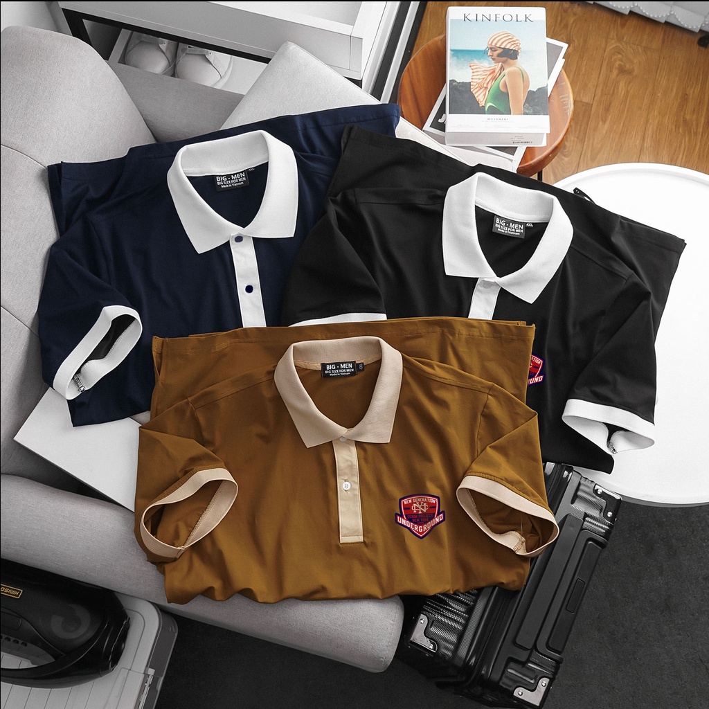 [bigsize] Áo thun polo phối màu bigsize nam in logo đỏ 80-140kg